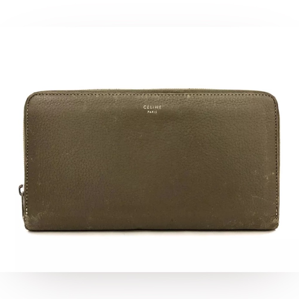CELINE Logo Leather Zip Around Long Wallet